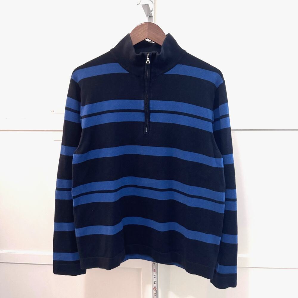 Banana Republic Blue Striped Pima Quarter Zip Knit Sweater M